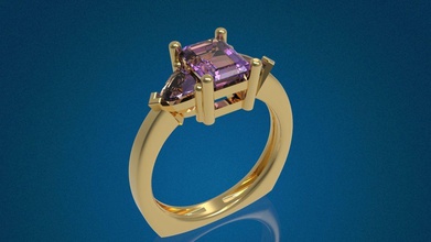 tre gemma anello in 3d il modello di stampa gioielli matrimonio anelli oro preziosi argento diamanti brillante lusso stampabile la sterlina fidanzamento moda e bellezza lucente trilioni emerald luce 3d print model - Mito3D
