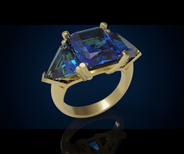 tre gemma anello cg 3 10 gioielli raggiante trilioni anelli cocktail oro argento la sterlina zaffiro diamante brillante preziosi di lusso moda stampabile e bellezza 3d print model - Mito3D