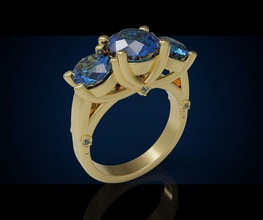 three gemstone ring cg 3 16 jewelry rings round gem jewellery cocktail engagement gold silver sterling sapphire diamond brilliant precious luxury fashion printable beauty 3d print model - Mito3D