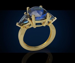 three gemstone ring cg 3 17 jewelry rings trillion cushion gem jewellery cocktail engagement gold silver sterling sapphire diamond brilliant precious fashion printable beauty 3d print model - Mito3D