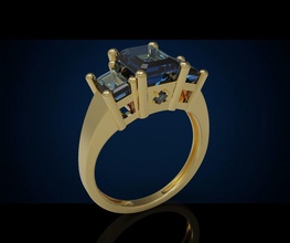 three gemstone ring cg 3 20 jewelry rings emerald princess gem jewellery cocktail engagement gold silver sterling sapphire diamond brilliant precious fashion printable beauty 3d print model - Mito3D