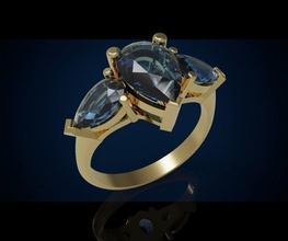 tre gemma anello cg 3 23 gioielli anelli pera cocktail di fidanzamento oro argento la sterlina zaffiro diamante brillante preziosi lusso moda stampabile bellezza 3d print model - Mito3D