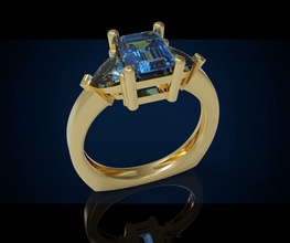 tre gemma anello cg 3 gioielli anelli cocktail oro argento la sterlina zaffiro preziosi diamante di lusso stampabile bling gioiello moda trilioni emerald 3d print model - Mito3D