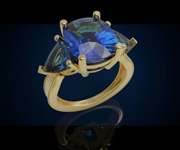 tre gemma anello cg 3 6 gioielli anelli cocktail trilioni il cuscino di fidanzamento oro argento la sterlina zaffiro diamante brillante preziosi lusso moda stampabile 3d print model - Mito3D