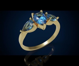 tre gemma anello cg 3 7 gioielli pera cocktail anelli di fidanzamento oro argento la sterlina zaffiro diamante brillante preziosi lusso moda stampabile e bellezza 3d print model - Mito3D