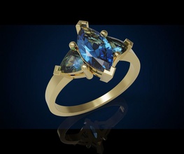 tre gemma anello cg 3 8 gioielli anelli trilioni la marchesa cocktail oro argento sterlina zaffiro diamante brillante preziosi di lusso bling moda stampabile 3d print model - Mito3D