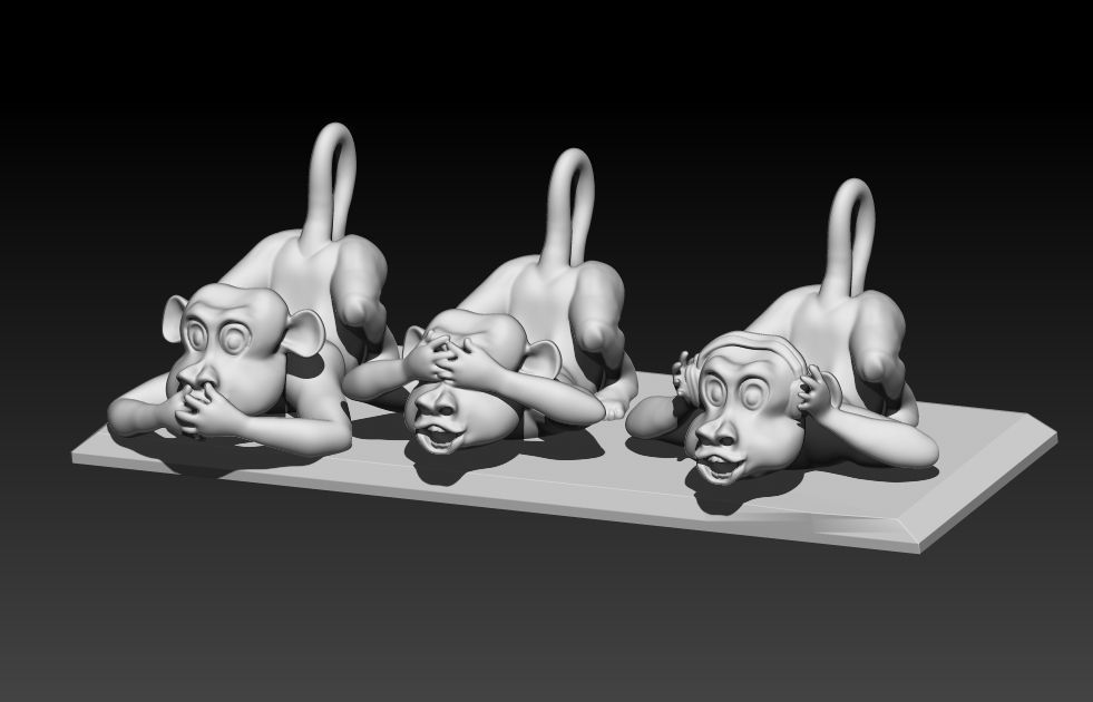 tre scimmie art la scimmia le ascoltare sentire vedere statue in miniatura sculture 3D print model - Mito3D