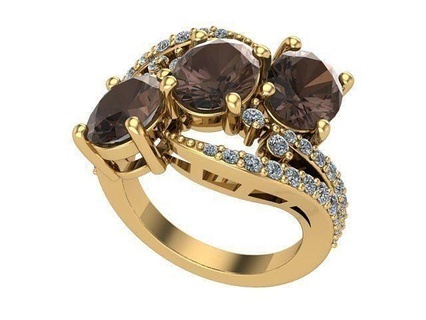 three oval stone diamond ring diamonds golden silver jewelry rings 3d print model - Mito3D
