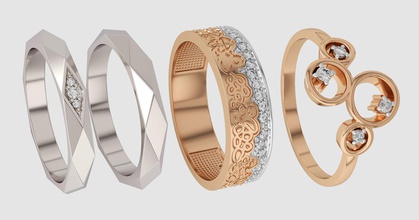 three rings gemstones jewelry ring wedding gemstone diamond gold 3dprint 3d print model - Mito3D