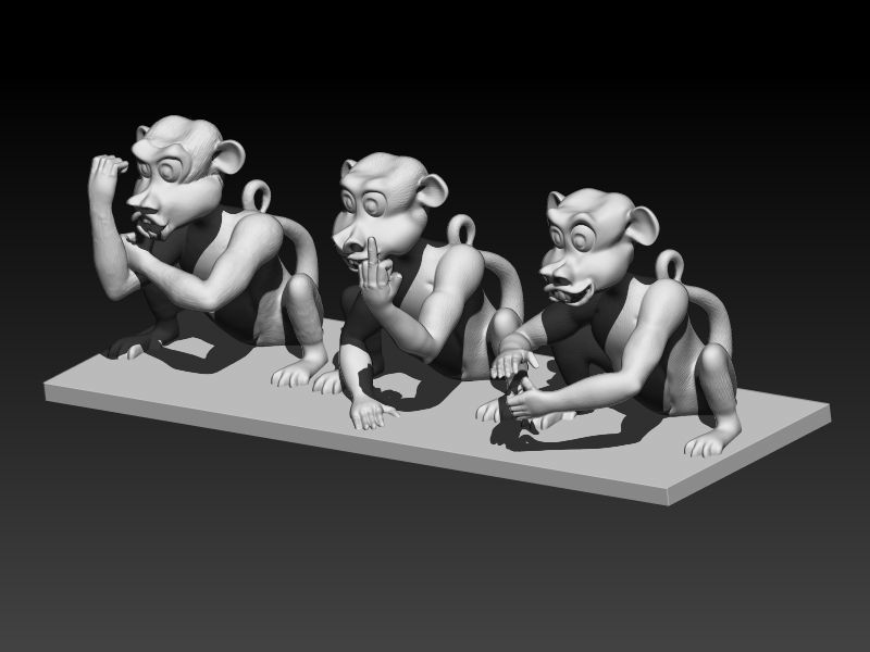 three rude monkeys monkey bad ugly statues art sculptures 3D print model - Mito3D
