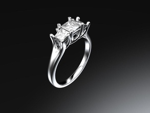 three stone engagement ring jewelry 3stone princess diamond printable rings 3d print model - Mito3D
