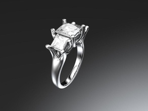 three stone engagement ring jewelry printable princess diamond rings 3d print model - Mito3D
