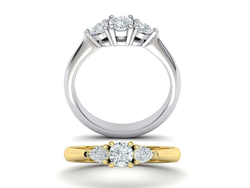 tre anelli di pietra classico 3dmodel stampabile gioielli anello fidanzamento pera 3stone italia il canada usa israele cad diamanti 3dprinting ring in 3d argento brillante 3D print model - Mito3D