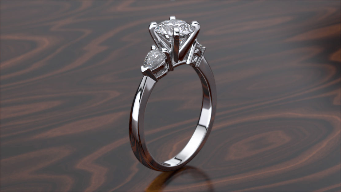 calcul bague round pear diamant gemme gemmes poire couper or bijoux engagement imprimable 3d blanc brillant mode beauté anneaux 3D print model - Mito3D