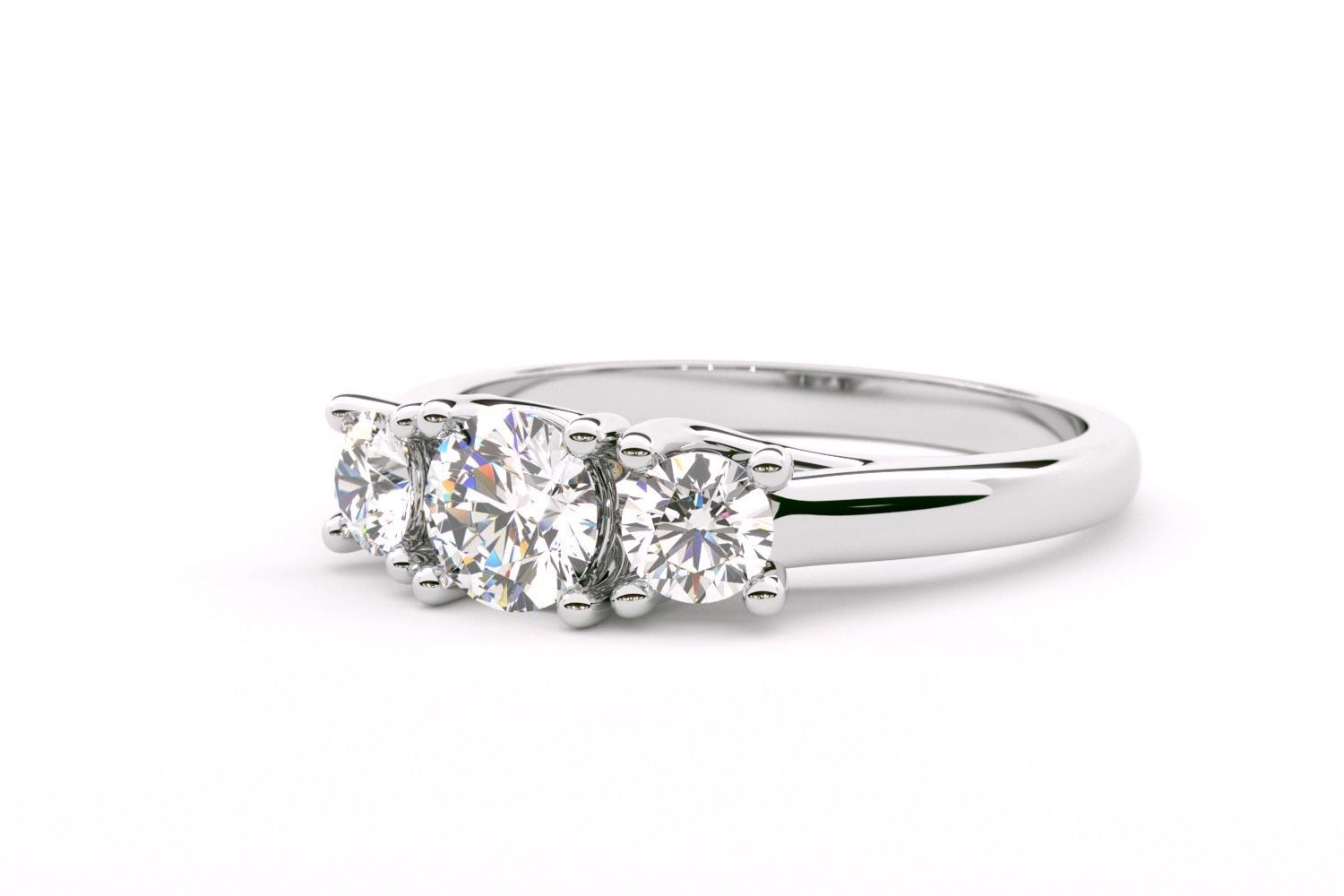 drei Stein Runde-cut-Verlobungsringe Runde cut engagement Ringe Silber bedruckbar ist Diamant-ring sterling schneiden Schmuck 3D print model - Mito3D
