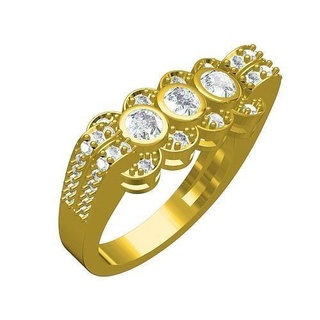 three stone vintage art deco ring jewelry gold precious gem printable silver diamond jewel 3d cad design customize sith wedding rings 3d print model - Mito3D