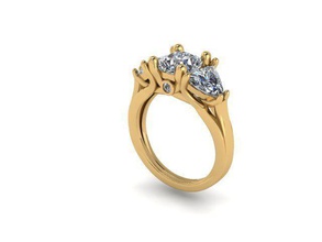 three stone yellow ring jewelry gold diamonds engagement jewel brilliant rings 3d print model - Mito3D