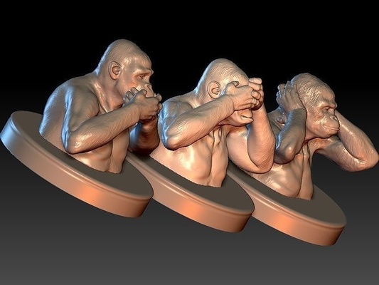 sabio monos conjunto mono animal zbrush mal japonés gracioso escultura mito decorativo arte esculturas 3d print model - Mito3D