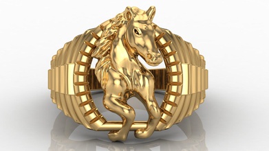 thrilling horse ring gold bronze metallic printable silver jewelry rings 3d print model - Mito3D