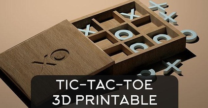tic-tac-toe 3d printable set wood boardgame game tic tac toe wooden display render board games xox xo toys kids retro 3x3 3d print model - Mito3D
