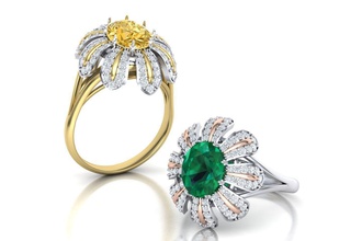 tiffany bague fleur découpe ovale gem 10x8 bijoux de l'anneau forme coupe le diamant l'émeraude la 3dprint modèle acheter l'engagement mode beauté joyau or imprimable les anneaux 3d print model - Mito3D