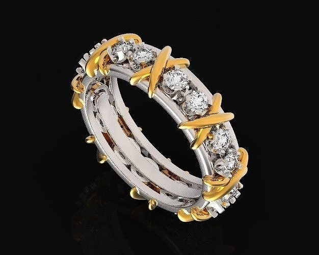 Tiffany Hochzeit Ring schlumberger Sechszehn Stein Schmuck Gold Diamant brillant Original Abend stilvoll modisch elegant anmutig Ringe 3D print model - Mito3D