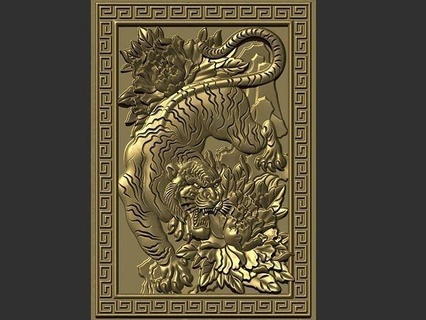 tiger flowers bas relief cnc carving decor decoration ornate ornament pendant jewel jewelry animal accessory silver ring wild gold mammal beast art sculptures 3d print model - Mito3D