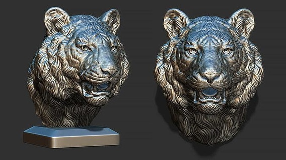 tigre fracasso sorriso rugido selvagem leão escultura arte cabeça estátua decoração imprimível miniaturas pingentes leoa medalhão cnc alívio joalheria esculturas 3d print model - Mito3D