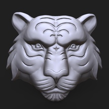 tigre cara bas alívio gato cabeça escultura predador dentes cnc imprimível 3d impressão bravo arte esculturas 3d print model - Mito3D