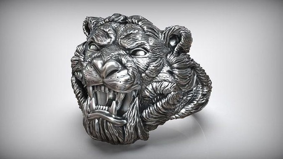 tiger head nature animal ring wild puma fur panthera bengal roar jungle panther oxidized zoo printable men silver bronze j3ds blackened asian jewelry rings 3d print model - Mito3D