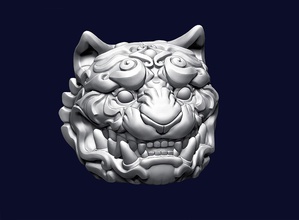 tiger head ornamental cat lion panther kitty animal wild sculpture decoration japanese art komainu jewelry angry ethno statue nature beast 3d print model - Mito3D