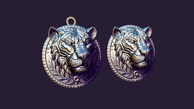 tigre médaillon fonderie chat gros Boucle profil pendentif coulomb or argent bijoux bijou Collier imprimable broche ferronnerie pendentifs 3D print model - Mito3D