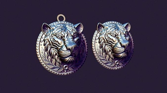 tiger medallion casting cat big buckle profile pendant coulomb pendent gold silver jewelry jewellery jewel necklace printable brooch metalwork pendants 3d print model - Mito3D