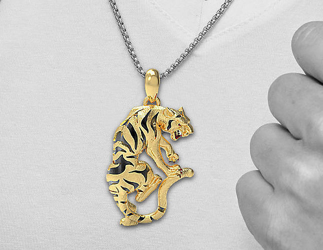 tiger pendant jewelry sculpture gold art necklace sterling printable fashion ring animal silver figurine pendants 3D print model - Mito3D