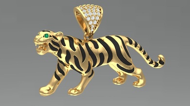 tiger anhänger 4cm schmuck gold 3djewelry panther diamant kolye kaplan 3d print model - Mito3D