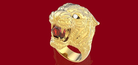 tiger ring jewel diamond gem jewellery jewelry platinum gemstone gems ruby brilliant gold rings 3d print model - Mito3D