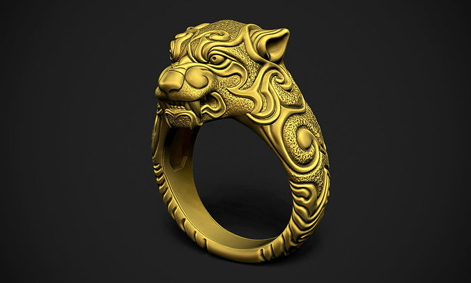 tigre bague lion sauvage animal tête colère panthère chat floral conception courbe hommes goujat 3d puma nature zoo belle bijoux anneaux 3D print model - Mito3D