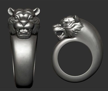 tiger ring head artistic jewel statue art sculpture animal printable cat wild beast ornament highpoly carving jewelry rings 3d print model - Mito3D