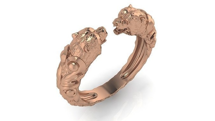 tigre squillare gioielleria stampabile gioiello animale animalring regno degli animali anello d'oro anelli diamante nozze fidanzamento oro letame gioielli 3d print model - Mito3D