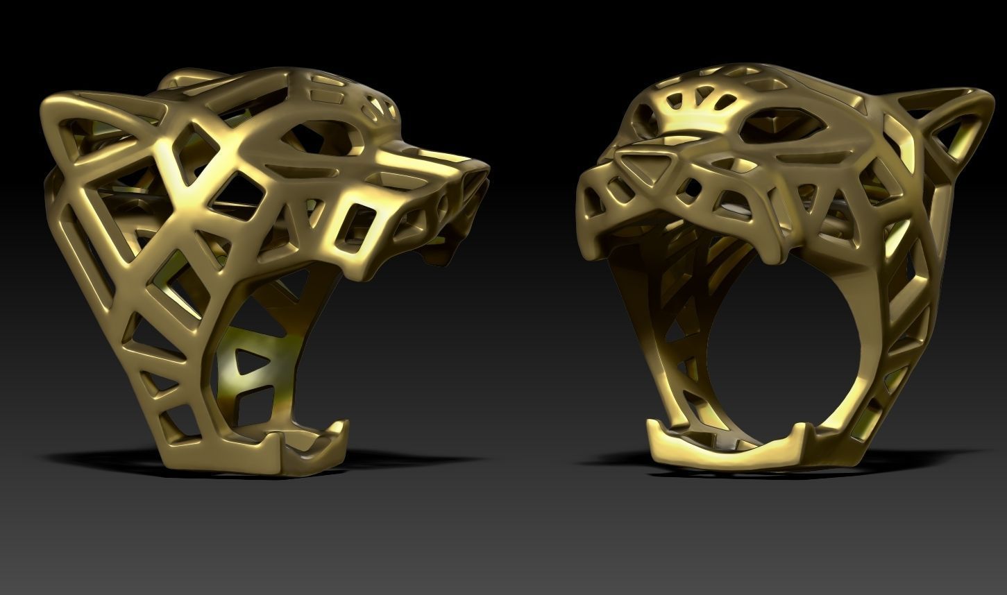 anel de tigre impressão 3d do modelo jóias ouro prata 3dprint escultura a arte figura anéis 3D print model - Mito3D