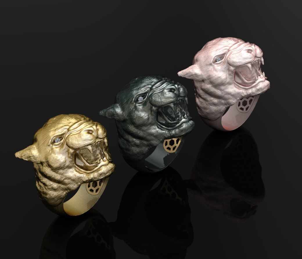 tiger ring schmuck panther frau unisex cad nocken mode 3dprinter 3djewelry design freiberuflich 3dmodelling luxus tier löwe ringe 3D print model - Mito3D