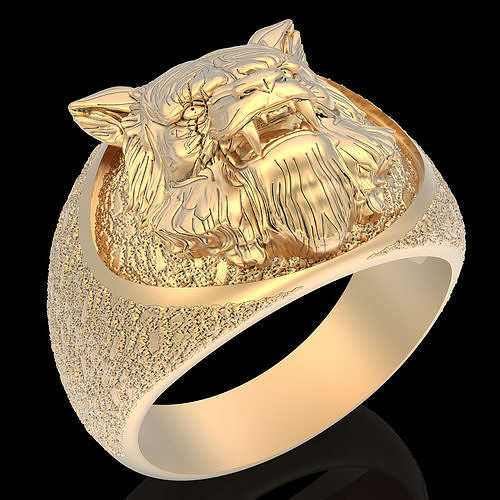 tiger ring silver gold printable jewelry 3d model wolf fashion design zbrush statue sculpture rings trend dog warewolf sterling 3D print model - Mito3D