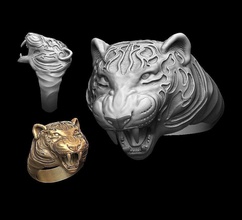 tiger rings tiger head ring gold silver jewel jewelry sculpture print printable rings