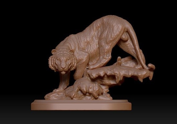 tigre scultura realistico animale anatomia leone mammifero gatto arredamento decorativo resina museo statua arte sculture 3d print model - Mito3D