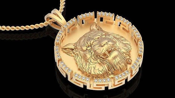 tiger wolf pendant versace gold printable jewelry fashion silver pendants design necklace sterling fantasy sculpture statue luxury animal 3d print model - Mito3D