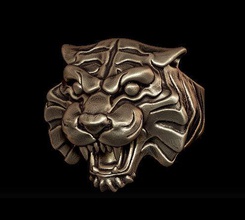 tiger kopf ring schädel schädelring knallhart biker panther panthera schmuck tier einzigartig cool ornamente benutzerdefiniert hubschrauber beringter ringe 3d print model - Mito3D