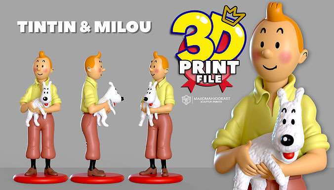 Tim Struppi Milou 3d druckbar Zahl uv textur schneebedeckt Statue Skulptur dekorativ Animation Karikatur Buch nostalgisch Abenteuer Spiele Spielzeuge 3D print model - Mito3D