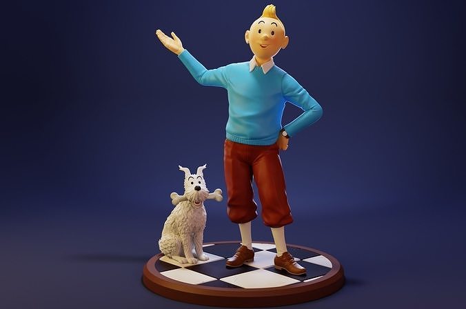 tim struppi milou pose modell statue skulptur figur charakter abenteuer of ventilator kunst hund karikatur skulpturen 3D print model - Mito3D