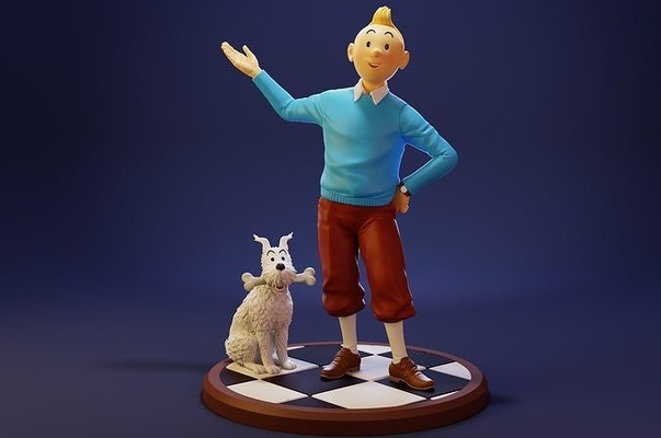 tintin milou pose alto modelo estatua escultura hombre figurilla personaje aventuras of ventilador arte perro dibujos animados esculturas 3d print model - Mito3D