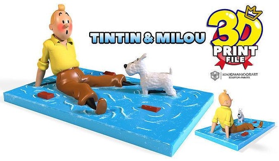 tintin milou water 3d print model plus uv texture sculpture dog nostalgic cartoon animation book 3dprint decorative toys games 3d print model - Mito3D
